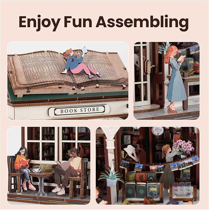 Book Nook Kit - DIY Miniature House Kit for Adults, Dollhouse Booknook Tiny House Bookshelf Decor 3D Wooden Puzzle Street Model, Ideal Gift for Book Lovers, Family, Friends (Book Store)