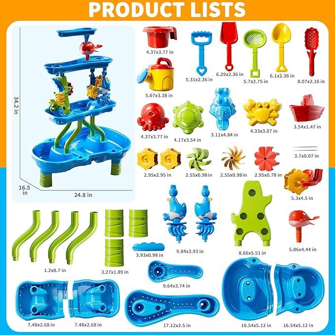 4-Tier Water Table for Toddlers 3-5 Kids Ages 4-8, Summer Outdoor Beach Sensory Activity Playset Kids Sand Box and Water Table Toys, Party Birthday Gifts for Boys and Girls 3 4 5 6 7 8