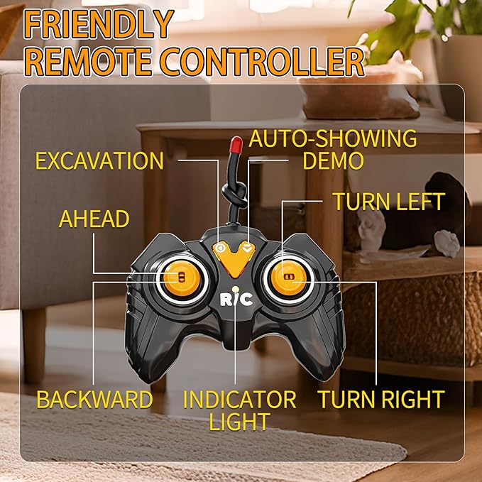 Remote Control Excavator for Boys 4-7, RC Excavator for Kids, 27 MHz Construction Trucks Vehicles Toys for Toddlers 1-3 3-5 4-7 with Metal Shovel and Light Birthday Boys Gifts