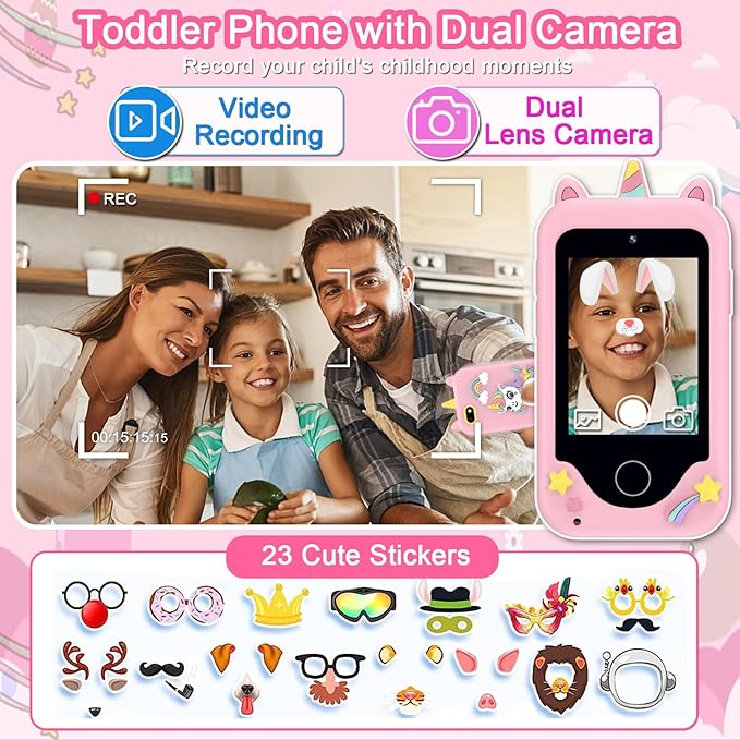 Kids Phone for Girls Boys, Touchscreen Toddler Smartphone Learning Toy, 3-10 Year Old Christmas Birthday Gift, Play Cell Phone With Camera, Games, Music, 8GB Card
