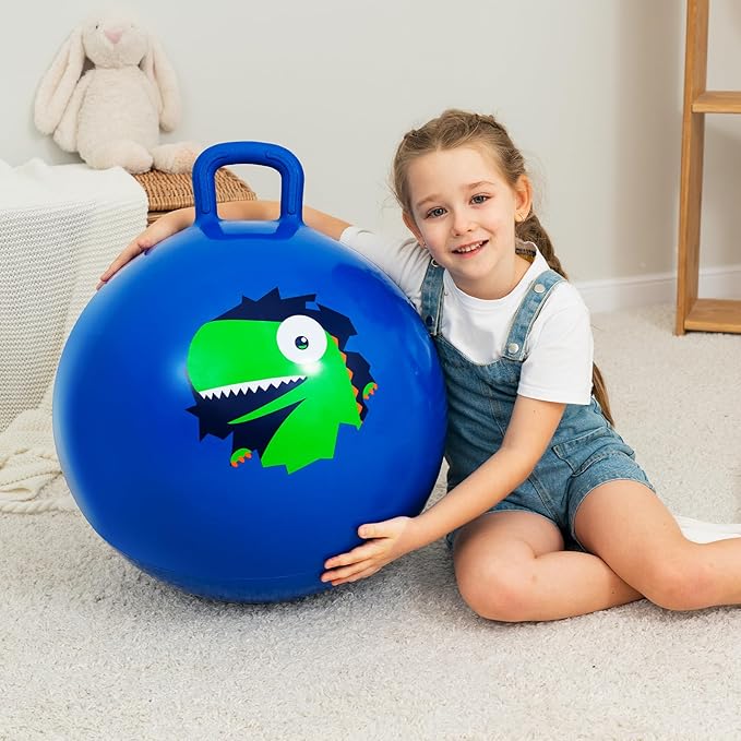 ZOOJOY Hopper Ball, Hopping Toys for Kids, 18inch Bouncy Ball with Handle for Boys Girls Aged 3-8, Inflatable Dinosaur Bounce Hopper Toy with Pump