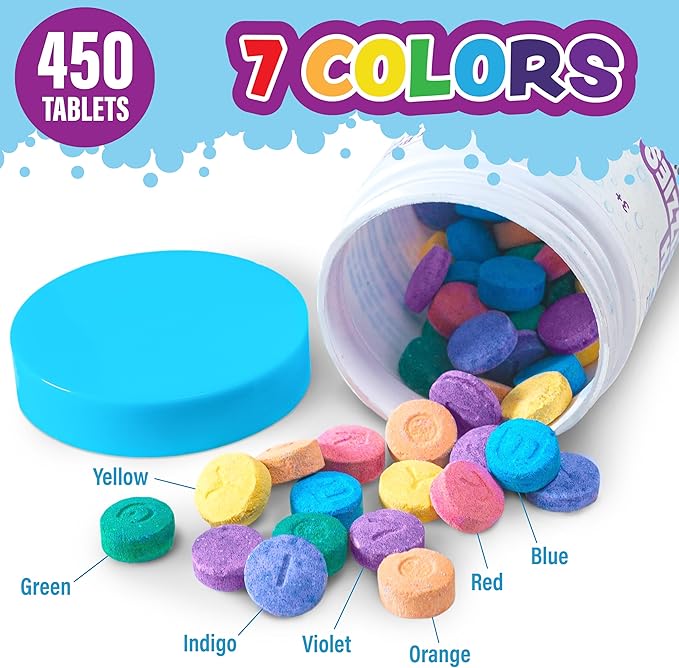 Tub Works® Bath Color Fizzies®, 150 Count, 3 Pack | Nontoxic & Fragrance-Free | Color Bath Drops Create Fun Bath Colors | Bath Color Tablets in 7 Colors for Variety | Bath Bombs for Kids Bath