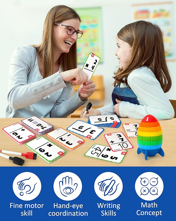Coogam Math Manipulative Spinning Rocket Toys, Arithmetic Learning Number Game for Addition Subtraction Division Multiplication, Montessori Educational Math Cards for Kids Ages 3-8