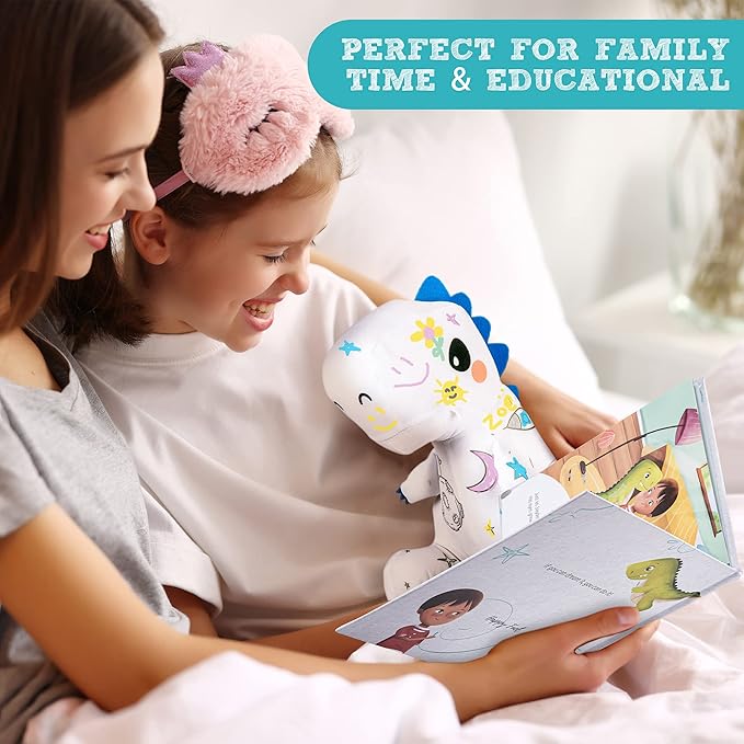 T-Rex Plush Dinosaur Coloring Book Gift Set, Arts and Crafts Soft DIY Washable Dino Doodle Doll Stuffed Animal Toy, Painting Craft Kit Toys, Play Dinosaur Gifts for Kids Boys and Girls Ages 3-5 5-7