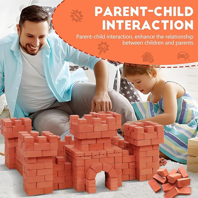 Knight Bricklayer Brick and Mortar Construction Set, Clay Mini Bricks & Cinder Blocks, DIY Mini House Kit, STEM Building Toy, Kids Brick Mortar Set, Reusable Blocks, Ages 8+, Birthday Gift