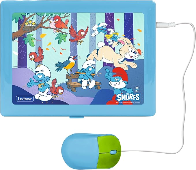Lexibook, The Smurfs, Bilingual Spanish/English Educational Computer, Toy for Children with 124 Language, Writing, Maths, Logic, Music Activities and Games, Blue, JC598SFi2