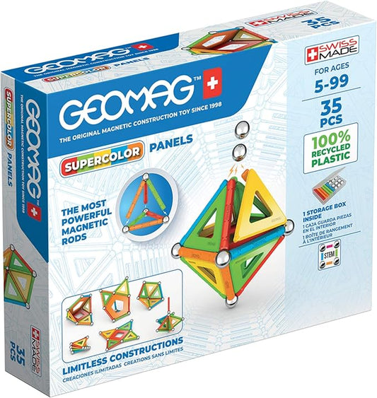 Geomag Supercolor Magnetic Toys for Kids Ages 5+, 35pc Educational STEM Magnets for Kids - Swiss-Made Magnetic Blocks, Tiles and Building Toys from 100% Recycled Plastic