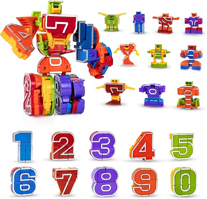 Lydaz Number Bots Robot Toys for Kids 3-5, STEM Learning Educational Math Toy with Number Blocks, Preschool Autism Sensory Toys for Toddlers 2-5, Christmas Birthday Gifts for Boys & Girls (10 pcs)
