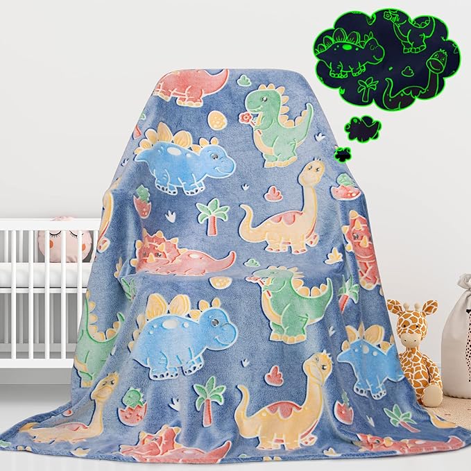 Dinosaur Gifts Toys for Boys Girls - Glow in The Dark Dino Blanket Birthday Presents for Kids Toddlers Adults - Dinosaur Fleece Throw Blankets for Bedroom Decor 50"x60"