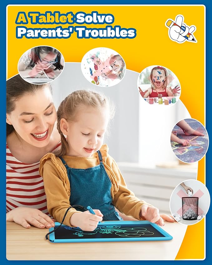 TEKFUN Large Screen 12inch LCD Writing Tablet with Anti-Lost Stylus, Erasable Doodle Board No Mess Drawing Pad, Car Trip Travel Toys for Kids, Birthday Gift for 3 4 5 6 7 Girls Boys