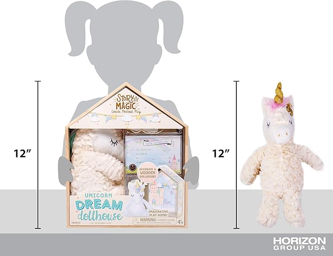 Story Magic Unicorn Dream Dollhouse by Horizon Group USA,Plush Unicorn Doll,Pretend Play Activity,Decorate Wooden Doll House With Stickers,Play Scene & More!Includes Stuffed Animal,Perfect For Ages 4+