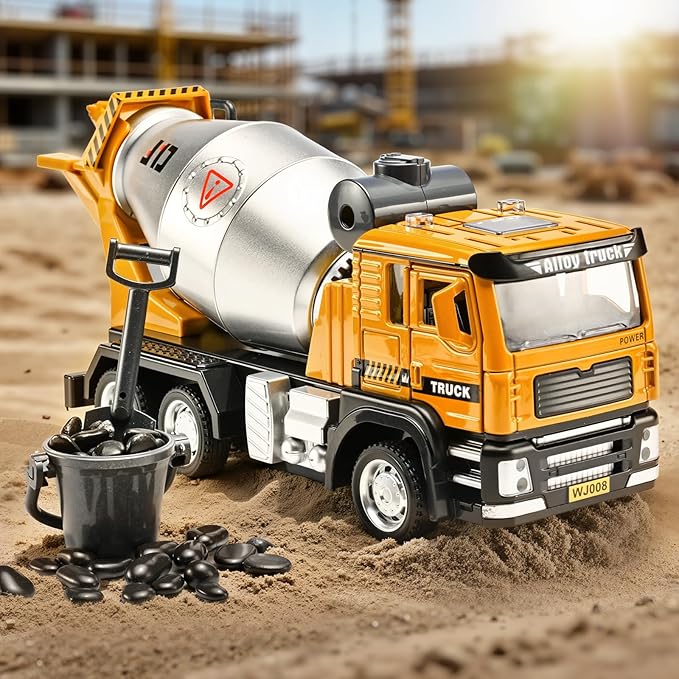 Cement Mixer Truck Toys for Boys,Cement Mixer Toy Truck Metal Diecast Cab,Pull Back Mixer Trucks Construction Trucks with Lights and Sounds,Cement Truck Toys for Boys 3-5 Year Old