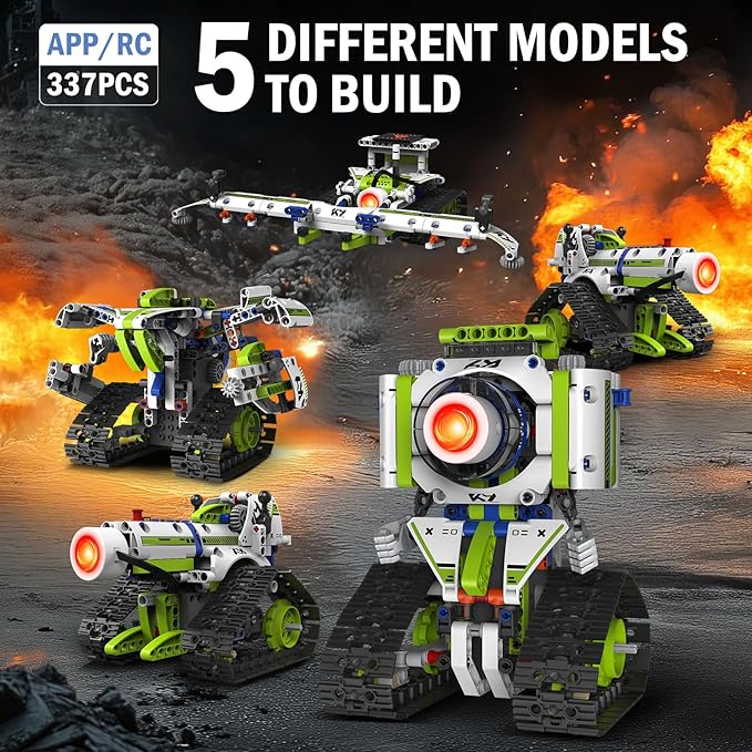 Robot Building Toys with Remote Control, STEM Christmas Birthday Gifts for Kids Boys Ages 8-13, 5 in 1 Science Kit Robotic Models with 337 Pieces
