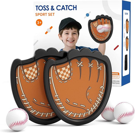 Toss and Catch Ball Set, Outdoor Games for Kids, Beach Yard Camping Toys for Adult & Family, Kids Baseball Glove for 3 4 5 6 7 8+ Year Old Boys & Girls (2 Paddles & 3 Balls)
