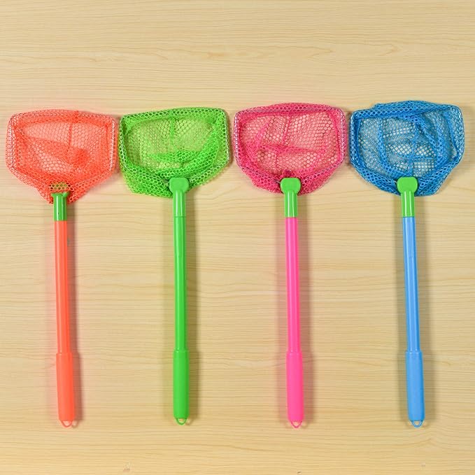 Coopay 4 Pieces Fishing Net Catching Bug Fish Butterfly Nets Beach Toys for Kids Outdoor Playing (Blue, Red, Orange, Green)