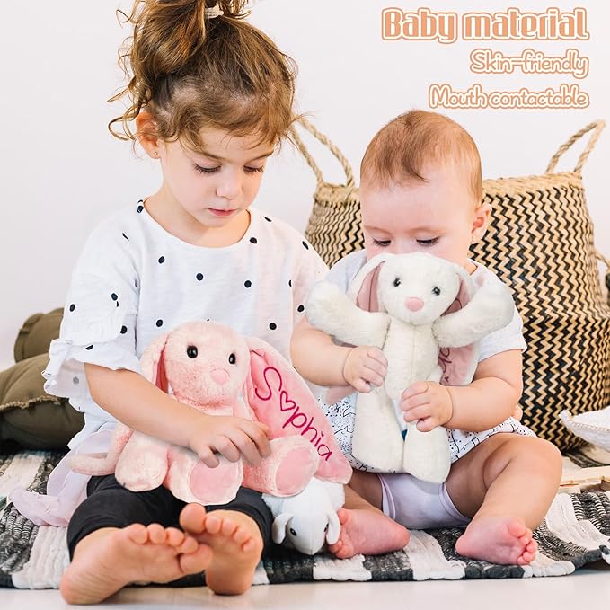 Personalized Bunny Plush with Embroidered Name, Custom Stuffed Animals for Babies, Bunnys Plush Toys for 3 Years Old Girl Gifts, Birthday Easter for Baby Boys Girls Toddlers Newborn (Bunny)