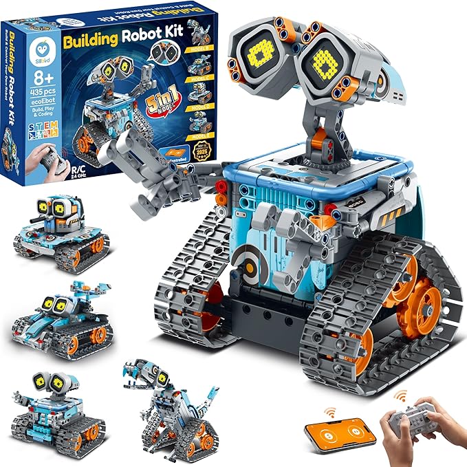 Sillbird Robot Building Kit with Remote Control Christmas STEM Gifts for Kids Age 8-12, Coding Robotics Technic Toy Set for Boys' Birthday, Buildable 5-in-1 Models with 435 Pieces