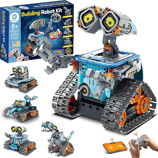 Sillbird Robot Building Kit with Remote Control Christmas STEM Gifts for Kids Age 8-12, Coding Robotics Technic Toy Set for Boys' Birthday, Buildable 5-in-1 Models with 435 Pieces