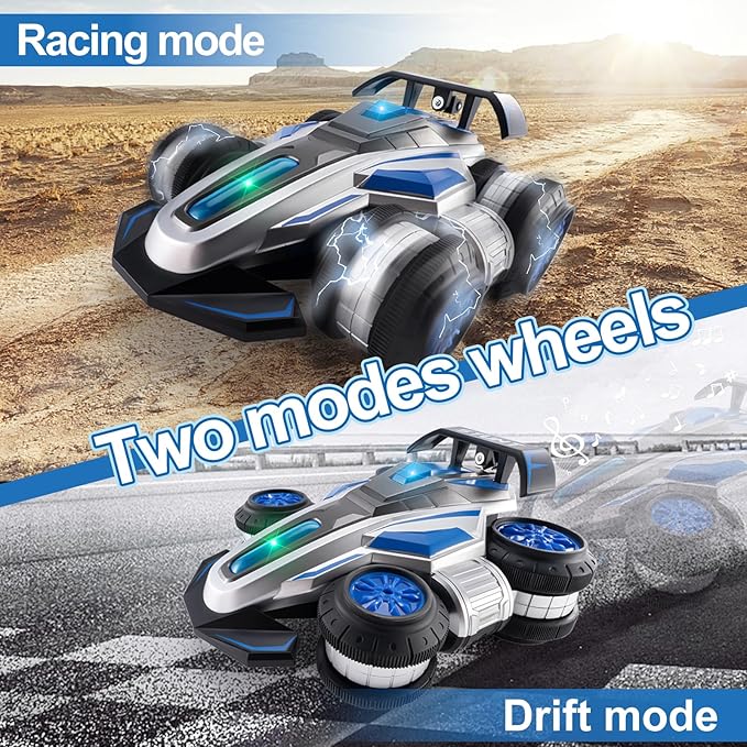 Remote Control car, 2.4 GHz Stunt Car, Upright Walking RC Cars 360° Deformation Rotation, with Lights and Music RC car 4WD High Speed Off Road Toy Presents for 6 7 8 9 10 boy and Girl (Blue)