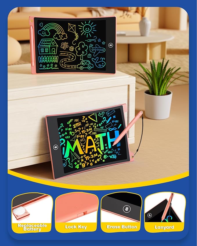 bravokids 2 Pack LCD Writing Tablet with Stylus, 8.5 inch Colorful Doodle Board Drawing Pad for Kids, Travel Games Activity Learning Toys, Pink&Pink