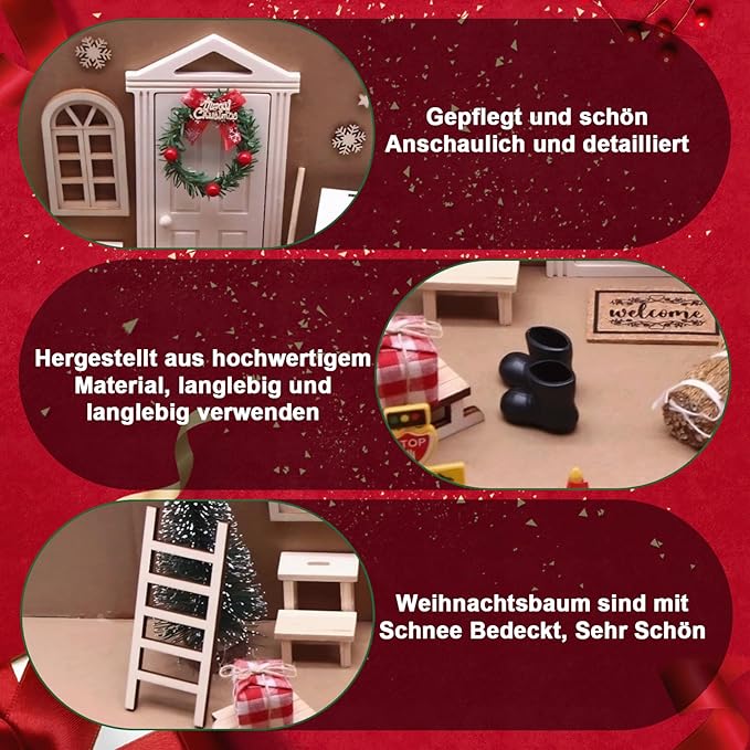 42Pcs Christmas Fairy Door Decorations, Mini Wooden Enchanted Doors, DIY Dollhouse Accessories for Decoration, Tiny Outdoor Decor for Girl Boys Xmas Accessories Fairy Tale