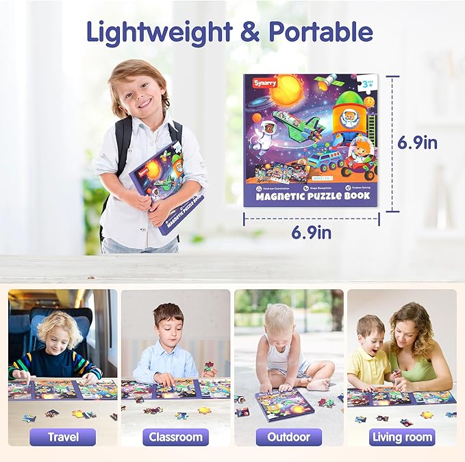SYNARRY Magnetic Puzzles for Toddlers 3-5, Space Planets Solar System Travel Puzzles for Kids Ages 4-6,Car Airplane Road Trip Activities Games Gifts Toys for 3 4 5 6 Year Old