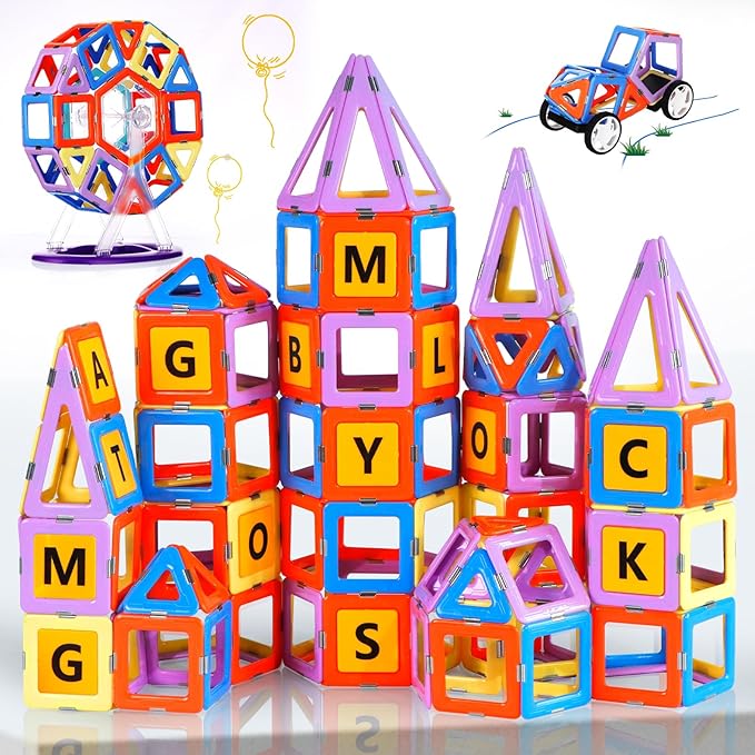 MAGBLOCK Magnetic Blocks Magnet Tiles Educational Toys for 3+ Year Old Boys and Girls Gifts Set 120PCS, Learning by Playing Games with Wheels, Compatible with Major Brands Building Blocks for Kids