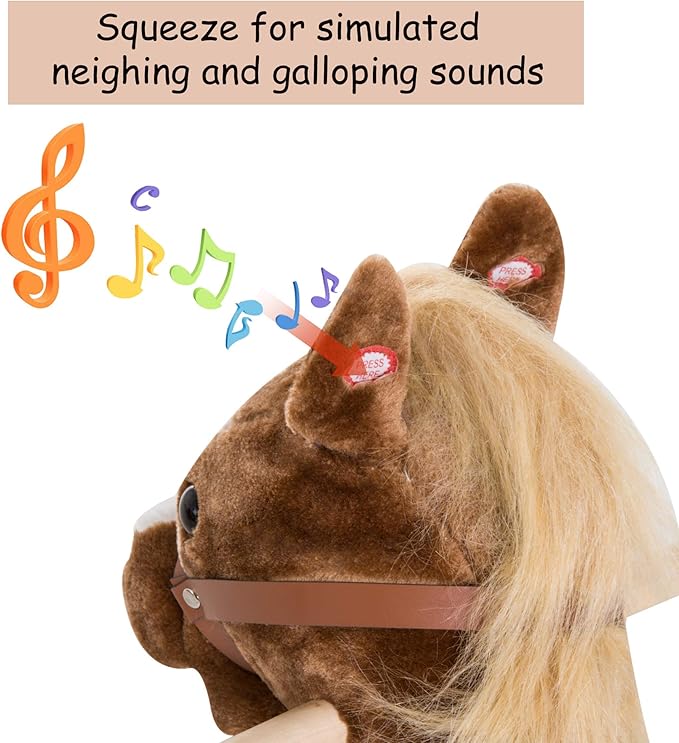 Qaba Kids Plush Toy Rocking Horse Ride on with Realistic Sounds - Brown