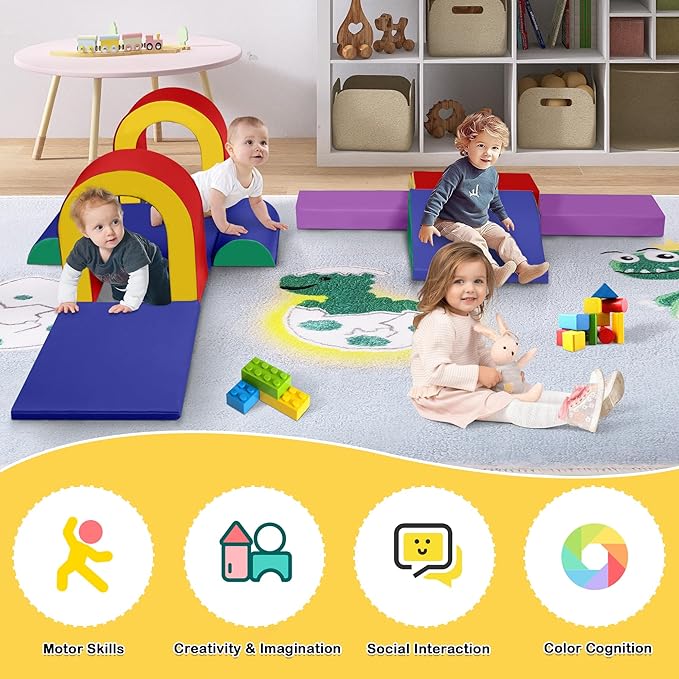 10 Piece Foam Climbing Blocks, Soft Climbing Toys for Toddlers, Lightweight Baby Climbing Gym, Indoor Baby Activity Play Set for Crawling Climbing and Sliding