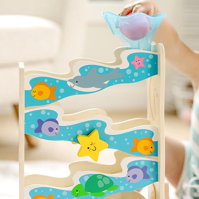 Melissa & Doug Rollables Ocean Slide Wooden Baby Ball Drop Toy, 5-Piece Ocean-Themed Infant Toys, Early Learning Activity for Fine Motor Skills & Sensory Play, Toddler Toys for Kids Ages 12m+