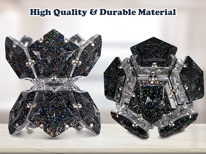 Magnetic Fidget Sphere Magnets Balls - Crystal Black Holographic Glitter - Magnet Fidgets Toy - 12 Piece Set - Creativity Beyond Imagination, Inspirational, Recreational, Desk Toys for Adults