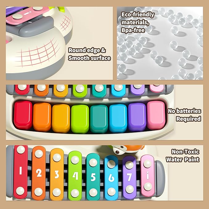 2 in 1 Baby Piano Xylophone for Toddlers， 8 Multicolored Key Keyboard Piano, Musical Table Percussion Sensory Toys ，Educational Musical Learning Instruments Toy for Kids Girls Boys