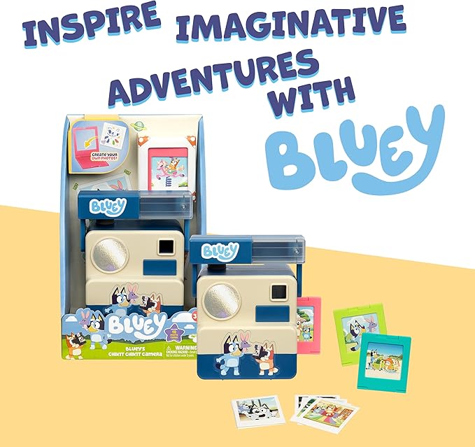 Bluey Chikit Chikit Pretend Camera, Role Play Toy Camera for Kids with 10 Photo Cards, 3 Pop-Out Film Cartridges, Toddler Toys Playset for Ages 3+