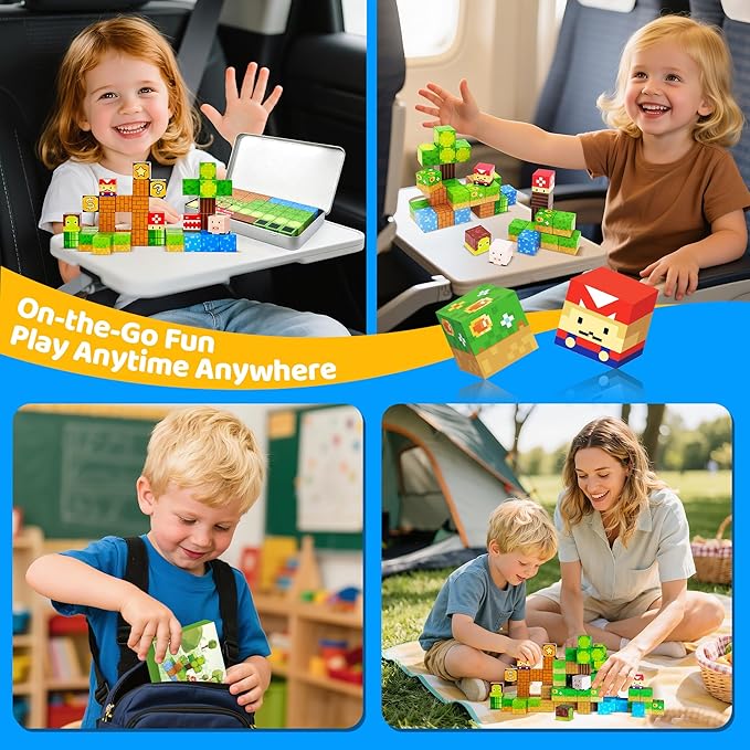 Magnetic Building Blocks, 45 PCS Travel Magnetic Blocks with Case, Constructor Set for Kids Ages 3+, Creative STEM Educational Birthday Gifts for Boys and Girls
