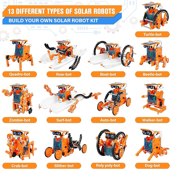 STEM 13-in-1 Education Solar Robot Toys for Age 8-12, DIY Building Science Experiment Robots Kit Birthday Gifts for 8 9 10 11 12 Years Old Boys Girls Kids Teens, Solar Powered by The Sun