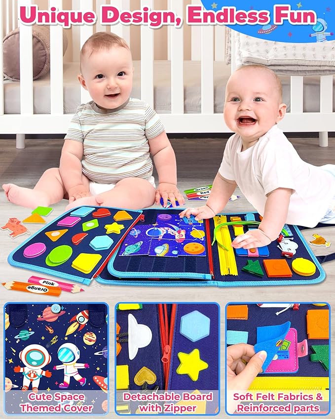 Gojmzo Busy Board Montessori Toys for Toddler Boy Birthday Gifts, Busy Book Sensory Toys for Toddlers, Learning Educational Toddler Travel Activities