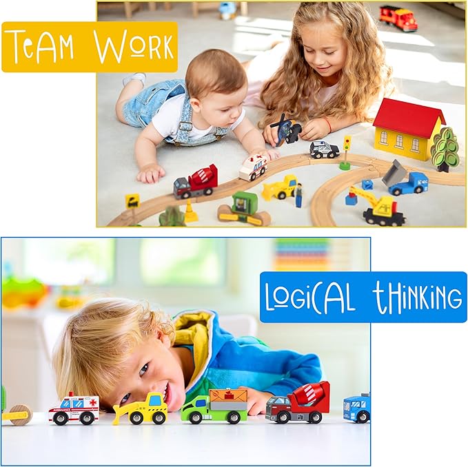 10 PCS Wooden Train Set Accessories, Toddler car Toys, fits Thomas, Brio, IKEA, Melissa and Doug, Stocking Stuffers for Kids, Train Toys Gifts for Toddlers and Kids Ages 4-8 and up