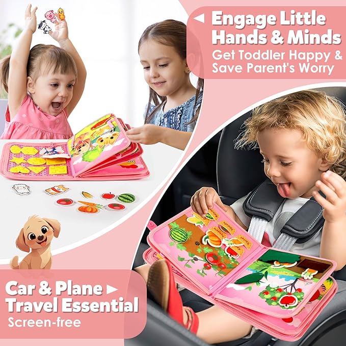 GOLIYEAN Montessori Busy Book for Toddlers 1-3, Busy Board Montessori Toys for 1 Year Old Girl Birthday Gifts, Educational Learning Sensory Activity Books, Quiet Book Travel Toys for Airplane Car
