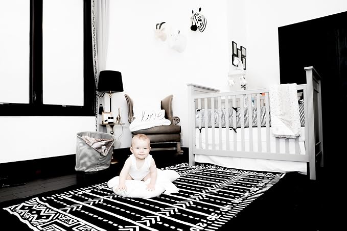 Plush Velvety 'Gridiron' Washable Playmat and Protective Rug Slipcover in Black 5' x 7'