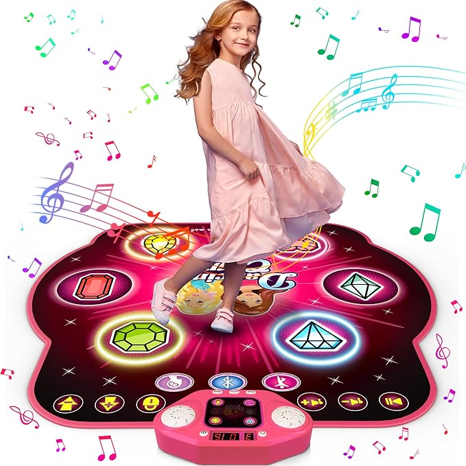 Dance Mat Toys for 3-12 Year Old Girls, 6-Button Kids Dance Mats Bluetooth Dance Pad, Light-up 6 Game Modes Dance Mat for Kids, Christmas/Birthday Gifts for 3-5 6 7 8 9 10+ Year Old Kid