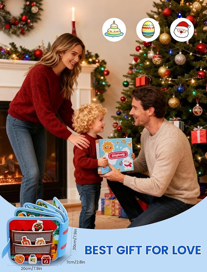 Montessori Toys Busy Book for 1-3, Toddler Busy Board for 1+ Year Old, Boy Birthday Gift Girl Toys Toddler Airplane Travel Toys Educational Learning Activity Books Felt Quiet Book (Farm)