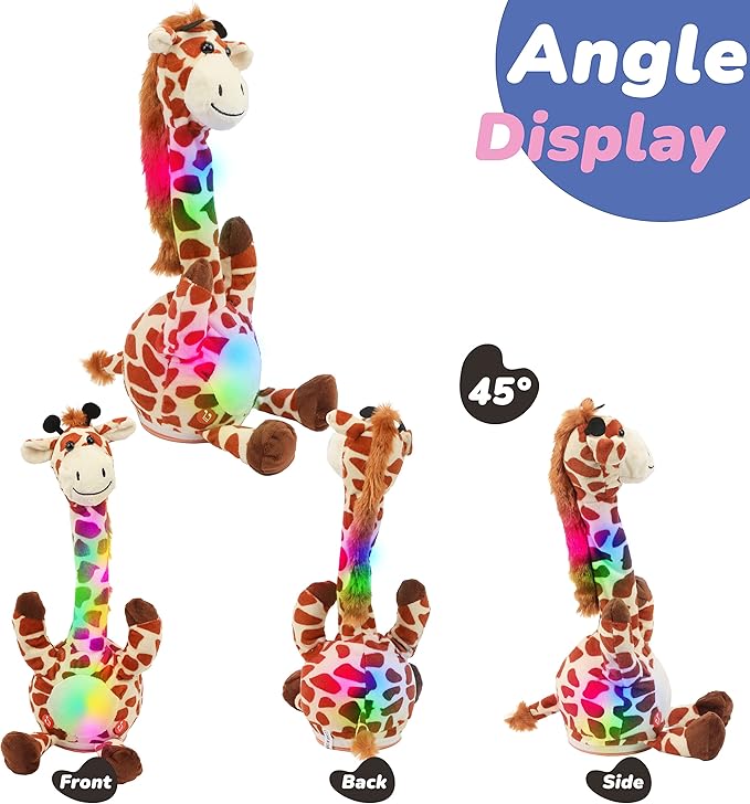 Hopearl Glowing Dancing Giraffe Toy Repeats What You Say Talking Toy Wriggle Singing Mimicking Twisting Electric Light Up Interactive Animated Speaking Gifts for Kids, Brown, 13''