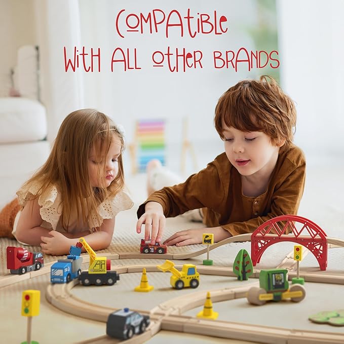 10 PCS Wooden Train Set Accessories, Toddler car Toys, fits Thomas, Brio, IKEA, Melissa and Doug, Stocking Stuffers for Kids, Train Toys Gifts for Toddlers and Kids Ages 4-8 and up