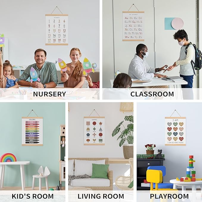 EliteSign Educational Preschool Learning Posters, Colors Poster for Toddlers, Shapes Banner Wall Hanging Posters Decor for Classroom Playroom Nursery Kids Room, 12x17 Inch Set of 2 with Wooden Frames