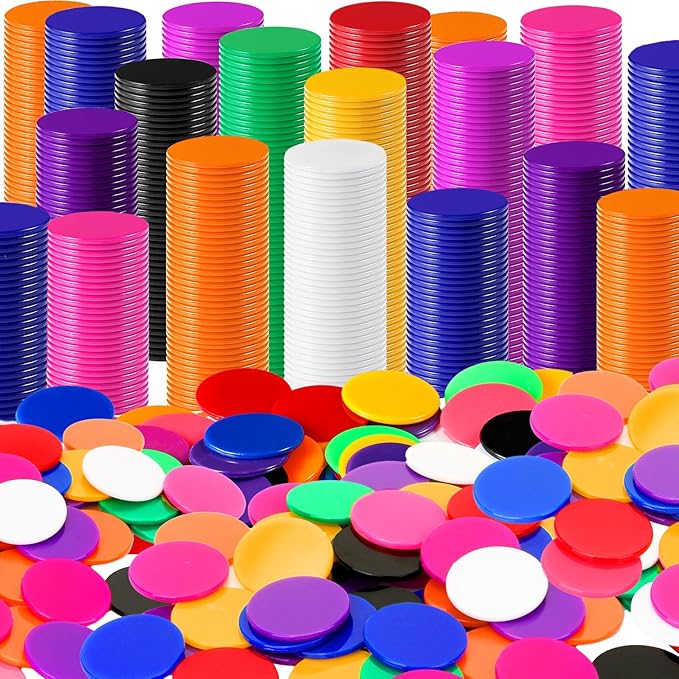 Coopay 1000 Pieces 10 Colors 1-1/5 inch Plastic Learning Counters Disks Bingo Chip Counting Discs Markers for Math Practice and Poker Chips Game Tokens