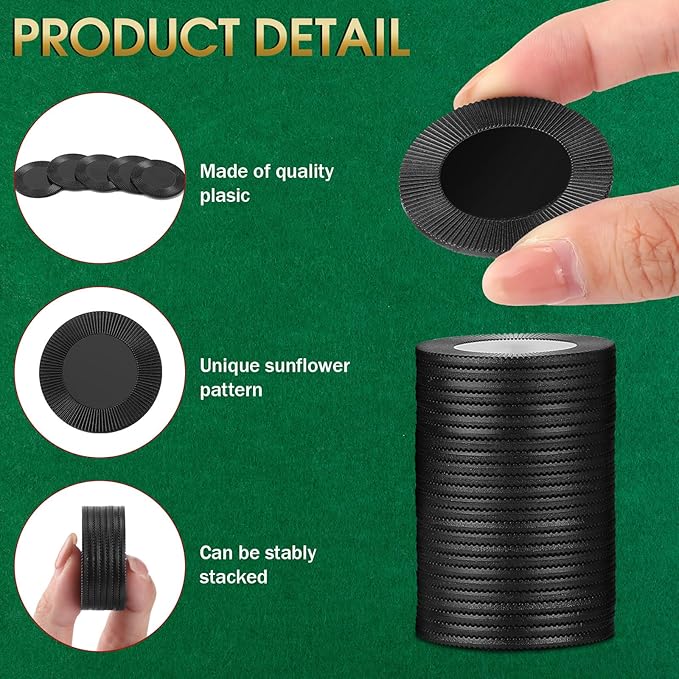 Leitee 500 Pcs Black Plastic Poker Chips Bulk 1.5 Inch Mini Bingo Chips Tokens Markers Blank Casino Counting Discs Learning Math Counters for Adults Interlocking Game Counting Reward Card