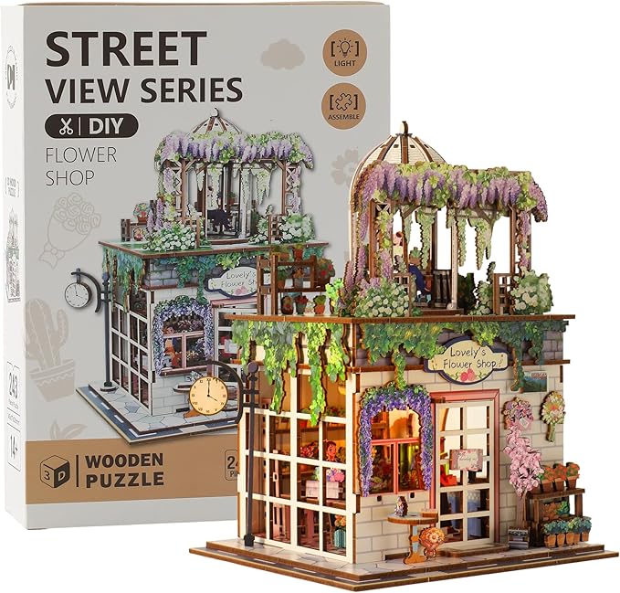 Book Nook Kit - DIY Miniature House Kit for Adults, Dollhouse Booknook Tiny House Bookshelf Decor 3D Wooden Puzzle Street Model, Ideal Gift for Book Lovers, Family, Friends (Flower Shop)