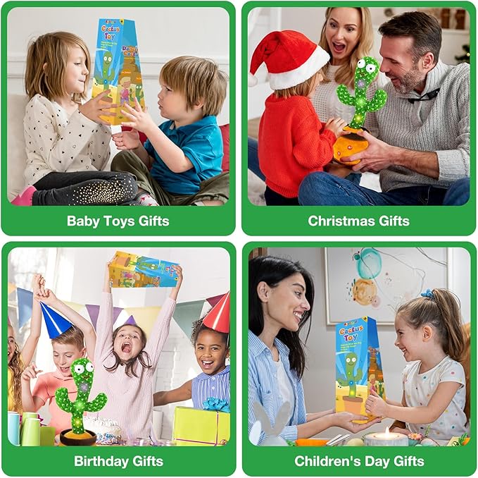 Ayeboovi Dancing Talking Cactus Baby Toys, Interactive Toy Repeating Records What You Say, Volume Adjustable Singing Cactus Toddler Toys with 120 Songs, Stocking Stuffers for Kids