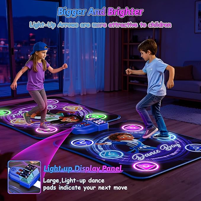 ANNKIE Dance Mat Toys for 3-12 Year Old Kids, 2-Player Dance Pad for Grils Boys with Light Up 12-Buttons, Music Dance Toy with 5 Modes Game, Birthday Xmas Gifts for 3 4 5 6 7 8 9 10+ Year Old Kids