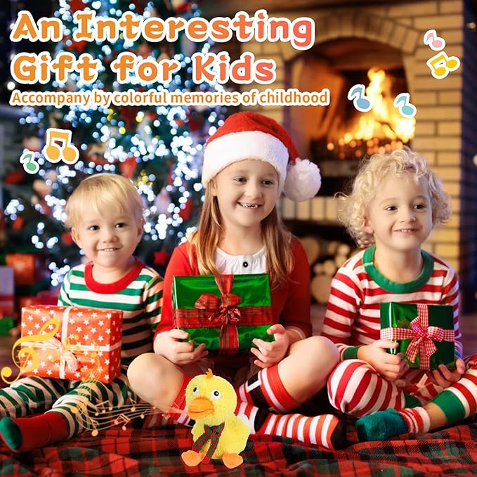 Singing Dancing Duck, Quacking Duck, Body Shaking, Plush Duck Toy Musical English Songs Singing Animated Twisting Gifts of Funny Toys for Boys Girls Kids, Christmas Animated Plush Toys
